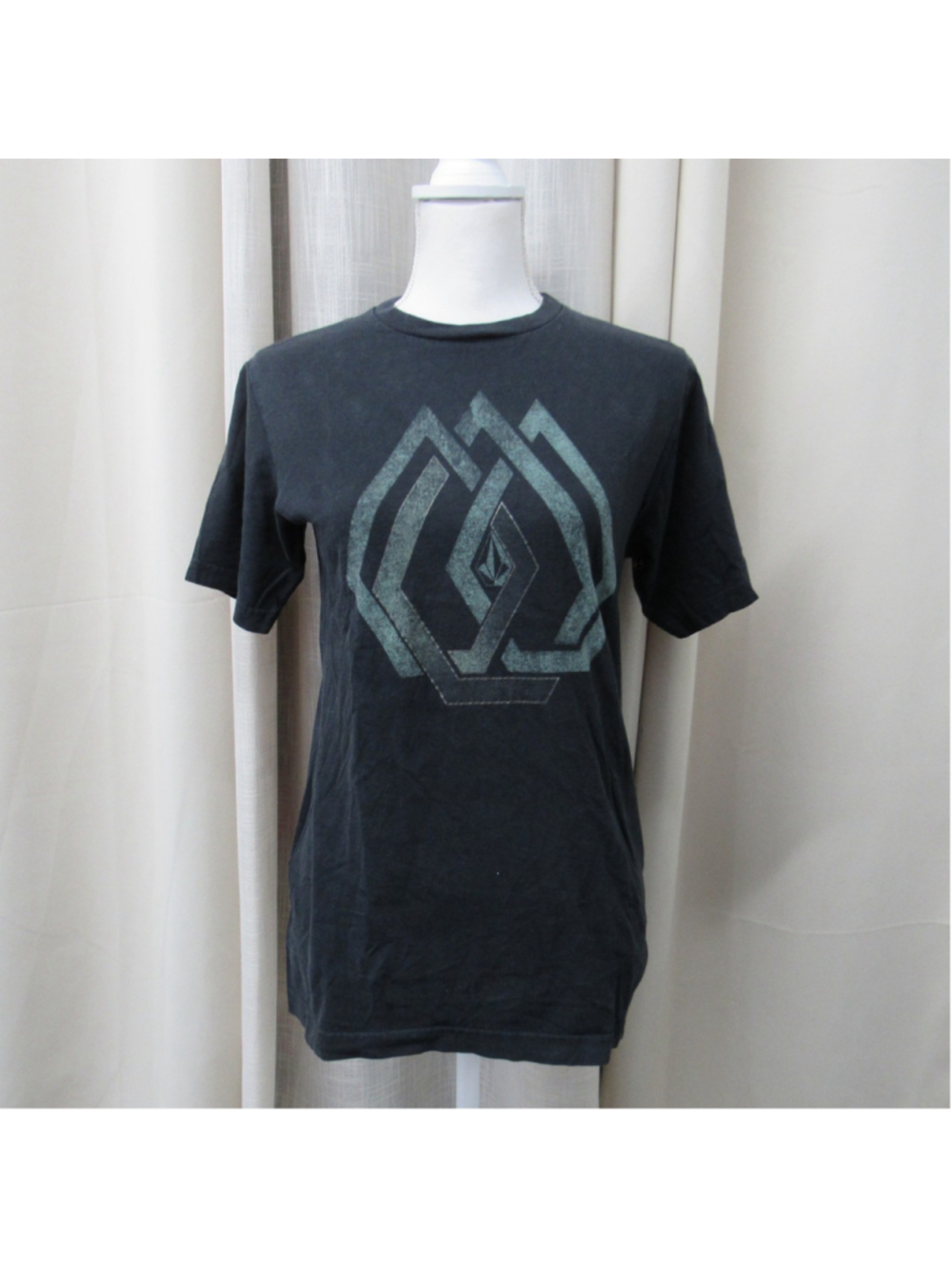 Volcom Things of Cloth Graphic Tee Shirt Small S Black Teal Geometric Skater